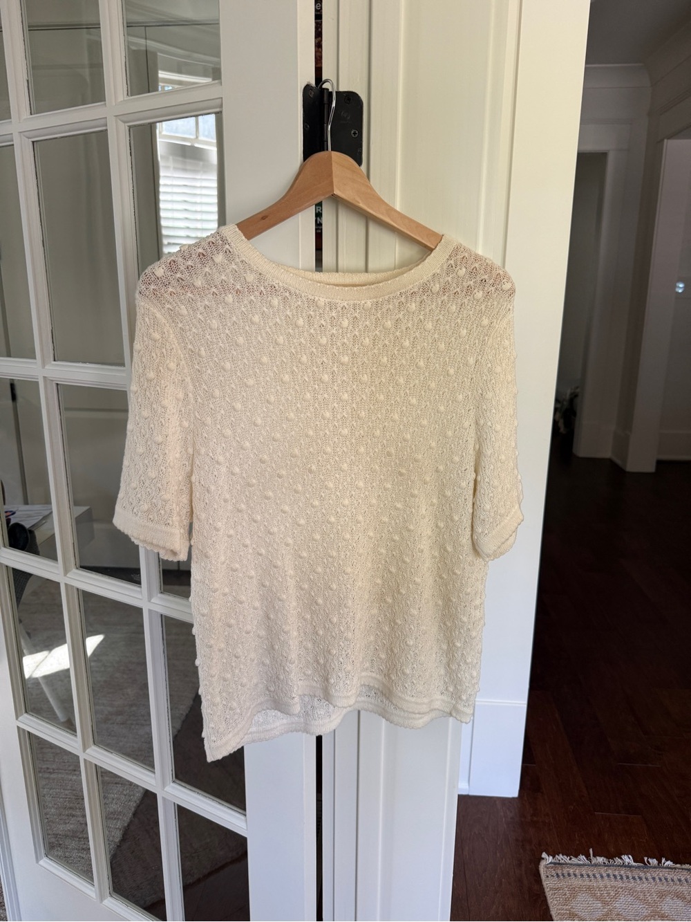 Sézane La Maille White/Ecru Bobble Pointelle Knit Top Sweater Size L